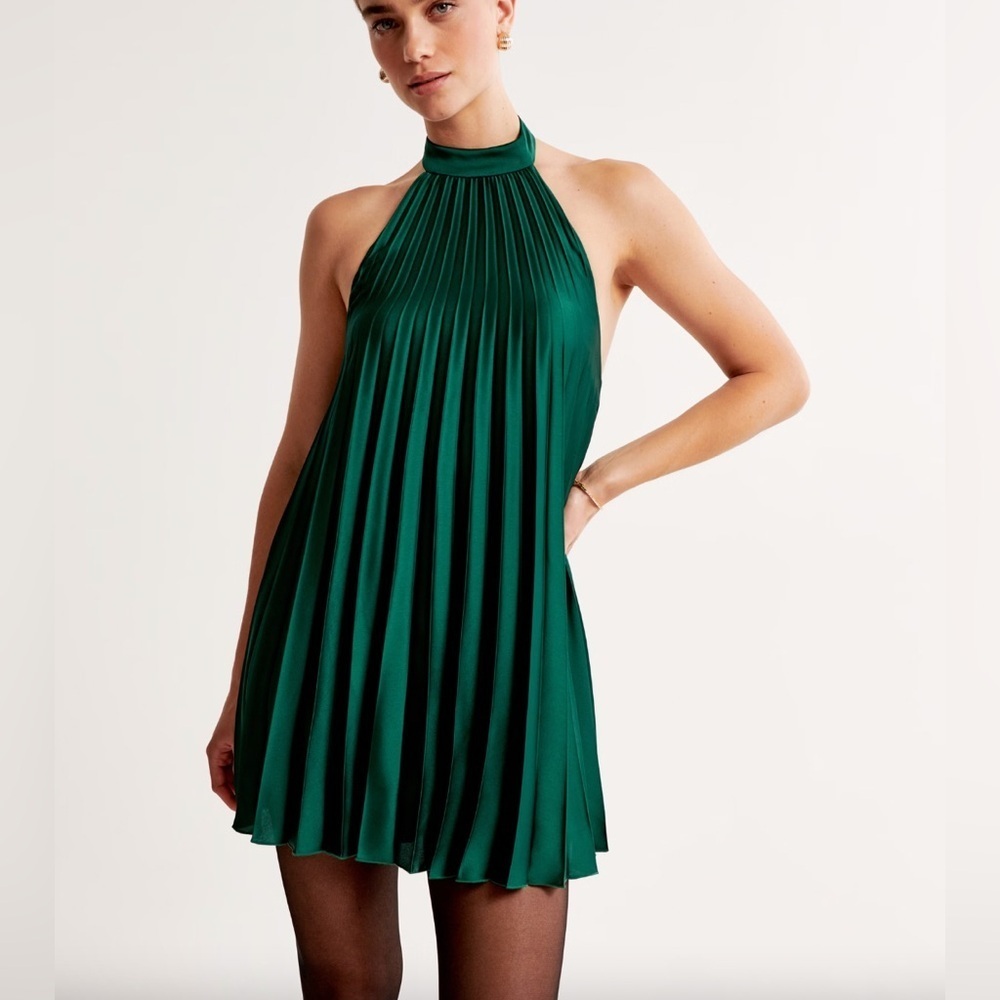 Abercrombie & Fitch Green Giselle Pleated Trapeze Halter Mini Dress Size MP